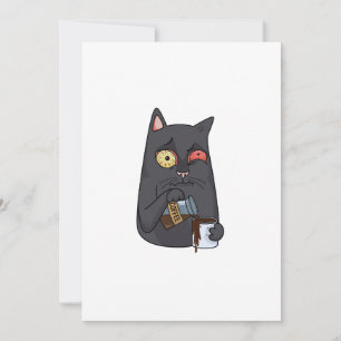 Vector Black Cat trinkt Kaffee und verschüttet vor Dankeskarte