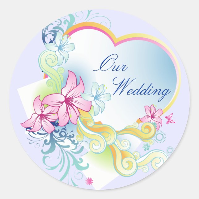 Vector Blume und Heart Wedding Sticker Lila (Vorderseite)