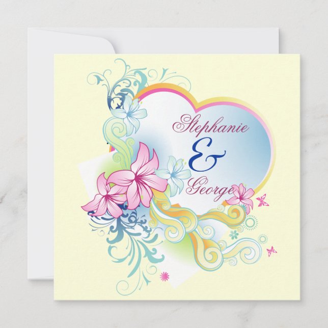 Vector Blume und Herz Save the Date Hochzeit Einladung (Vorderseite)