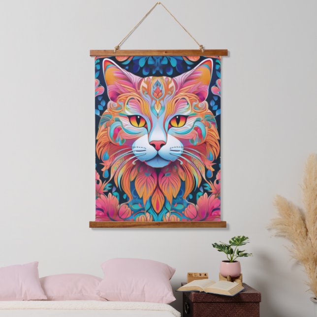 Vector Cat Wall Tapestry Wandteppich Mit Holzrahmen (Schlafzimmer)