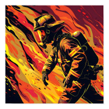 Vector Firefighter mit Flammenhintergrund