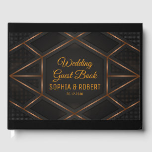 Vector Hexagon Mosaic Brown Script Black Wedding Gästebuch