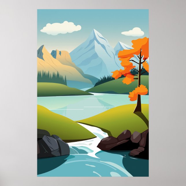 Vector Lake View Mountain Background Poster (Vorne)