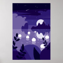 Vector Moonlit Reflection Ozeanhintergrund Poster