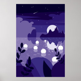 Vector Moonlit Reflection Ozeanhintergrund Poster