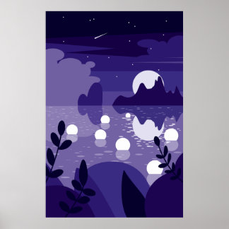 Vector Moonlit Reflection Ozeanhintergrund Poster