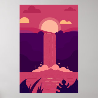 Vector Wasserfall Hintergrund bei Sunset Poster