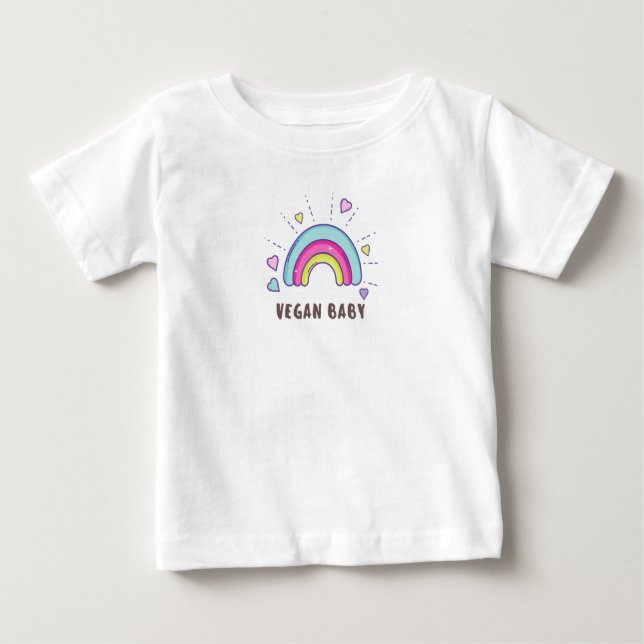 Vegan Baby T - Shirt - Regenbogen & Herz - 0-24 Mo (Vorderseite)