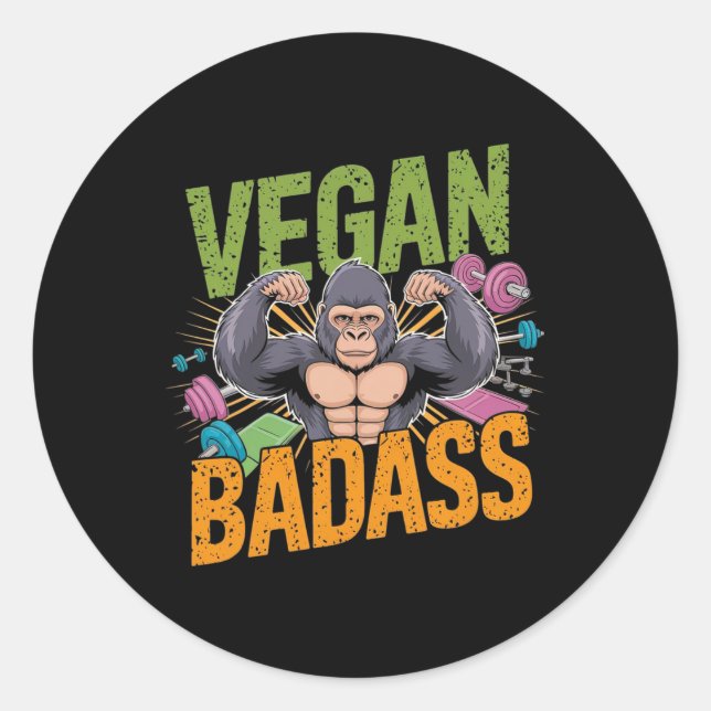 Vegan Bodybuilder Weightlifter Gorilla Runder Aufkleber (Vorderseite)