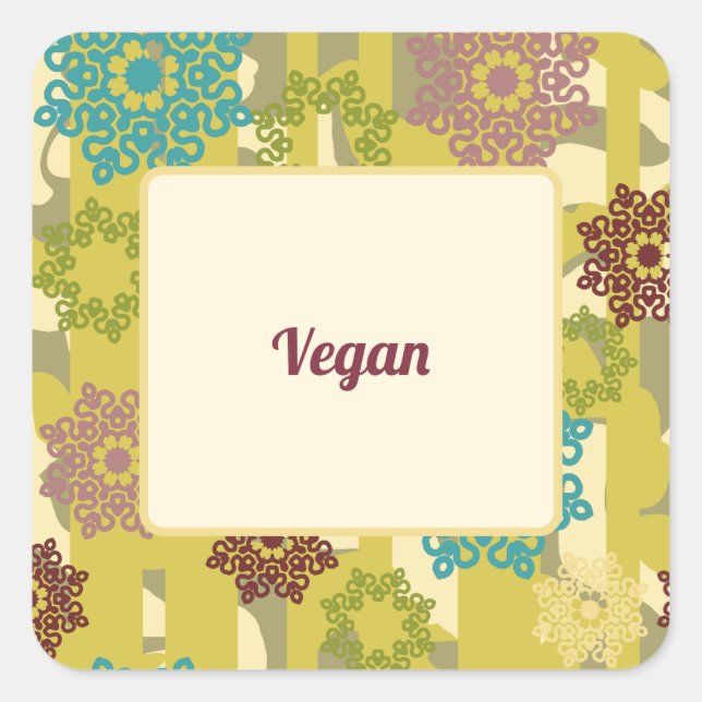 Vegan Dietary Requirement Urban Floral Party Quadratischer Aufkleber (Vorderseite)