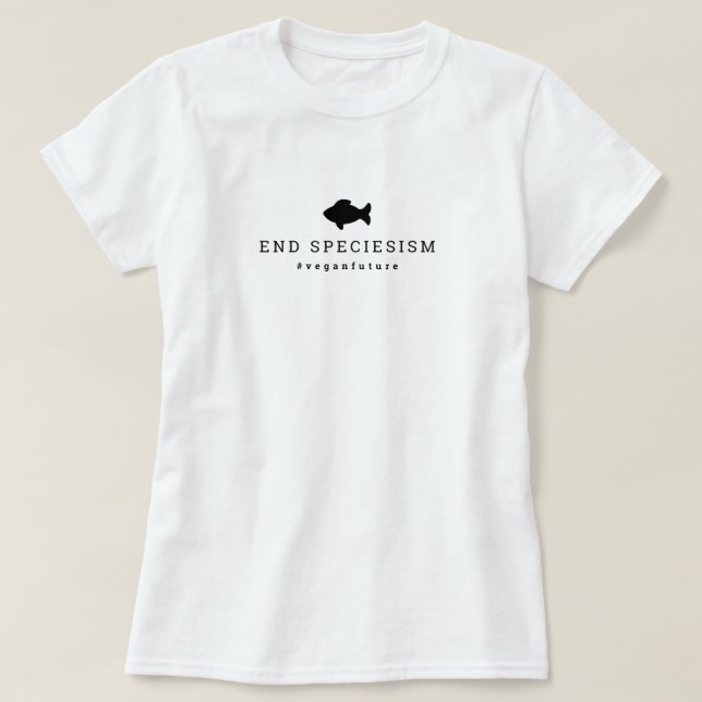 Vegan End Speciesism Minimaler Typografie Fisch T-Shirt (Design vorne)