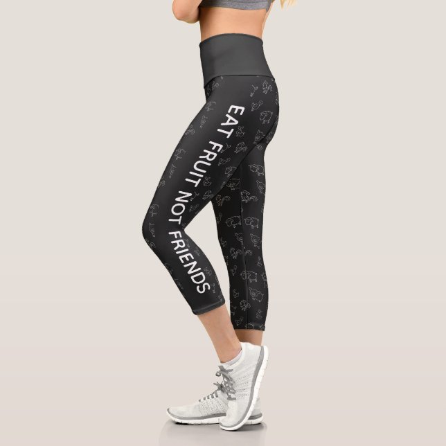 Vegan Essen Obst nicht Freunde Schwarze Cartoon Ti Capri Leggings (Links)