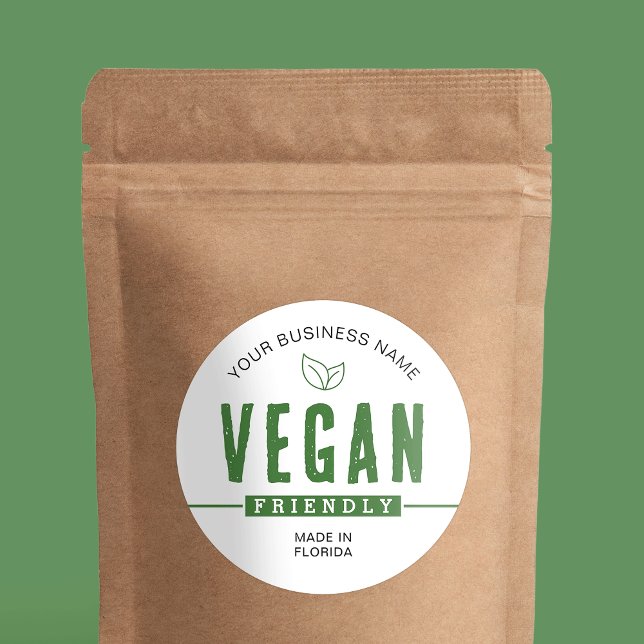 Vegan freundliches, modernes Umweltzeichen Runder Aufkleber (Fully customizable green vegan friendly product sticker with your brand name)