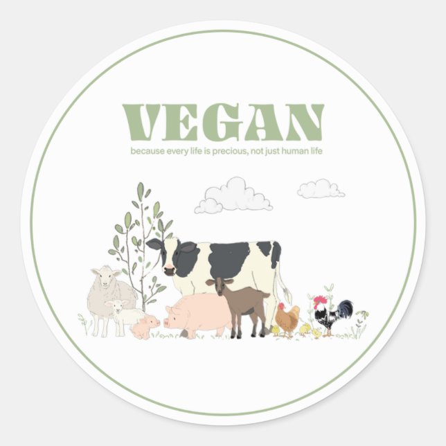 Vegan für die Tiere Runder Aufkleber (Vorderseite)