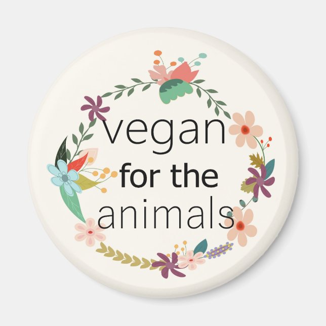 Vegan für Tiere Blumendesign Magnet (Vorne)