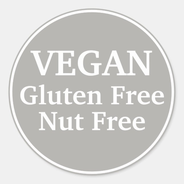 Vegan. glutenfrei. Nut-free. Grau. Personalisiert Runder Aufkleber (Vorderseite)