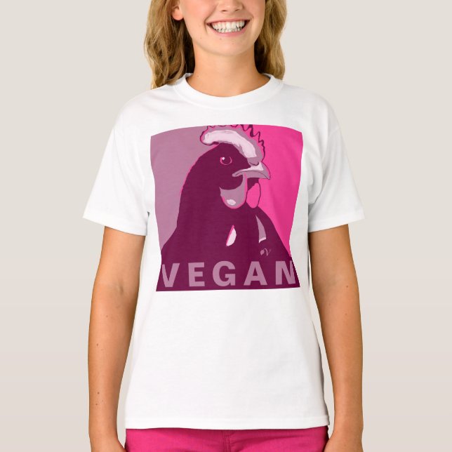 Vegan Kid Pink Pop Inspiriert Hühnerhemd T-Shirt (Vorderseite)