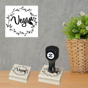 Vegan mit Blattkranz, Gummistempel