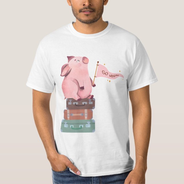 Vegan mit Niedlichem rosa Schweinegrippe T-Shirt (Vorderseite)