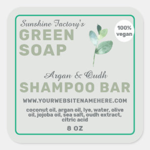 Vegan Soap Shampoo Bar Green Square Aufkleber