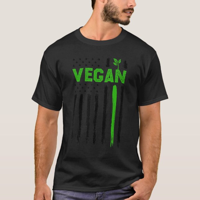 Vegan USA American Flag Vegetarian Farming Vegan 4 T-Shirt (Vorderseite)