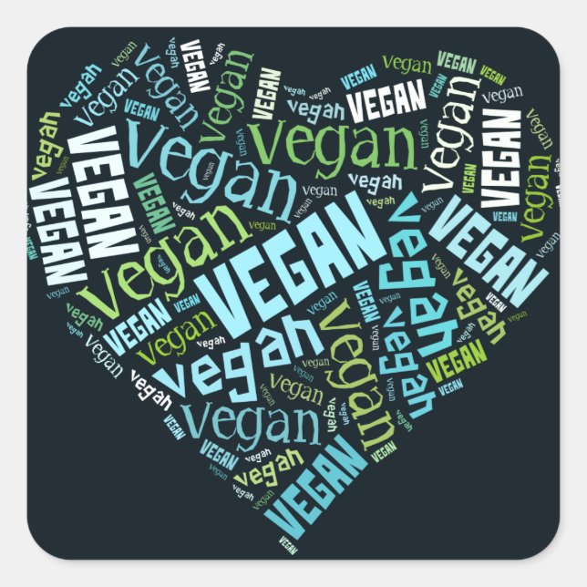 "Vegan" Word-Cloud-Mosaik Quadratischer Aufkleber (Vorderseite)
