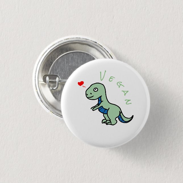 Vegane Dinosaur Kind Dino Liebe Tiere Button (Vorne & Hinten)