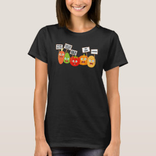 Vegane Gemüse und Obst protestieren gegen Vega T-Shirt