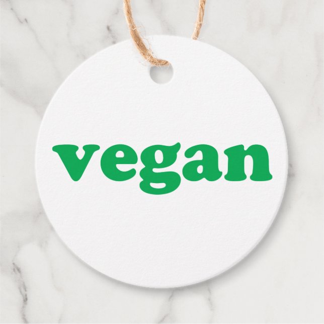 "vegane" grüne Buchstaben, weiß oder braun Geschenkanhänger (Vorderseite)