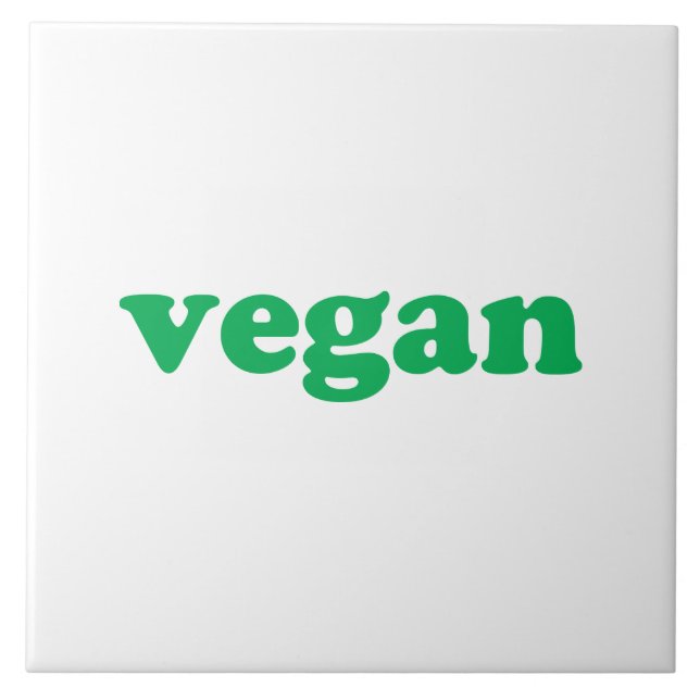 "vegane" grüne Buchstaben, weißer Hintergrund Fliese (Vorderseite)