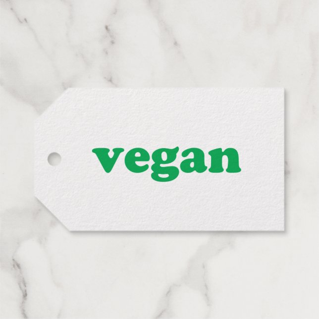 "vegane" grüne Buchstaben, weißer Hintergrund Geschenkanhänger (Rückseite (Horizontal))