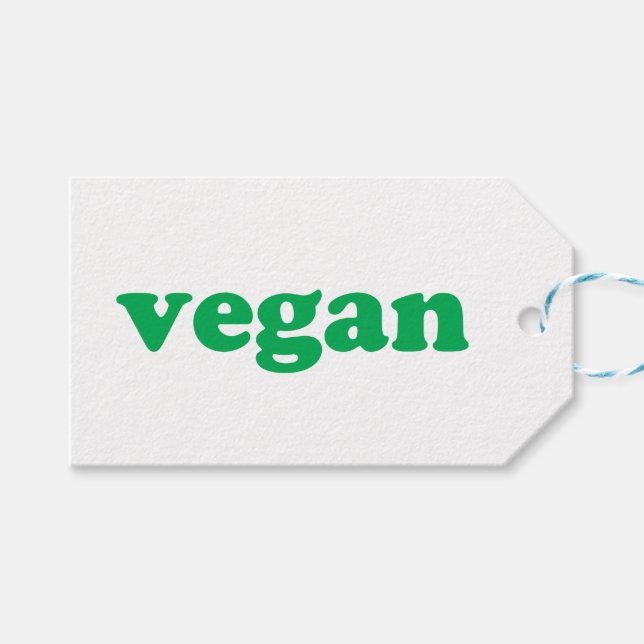 "vegane" grüne Buchstaben, weißer Hintergrund Geschenkanhänger (Vorderseite (Horizontal))