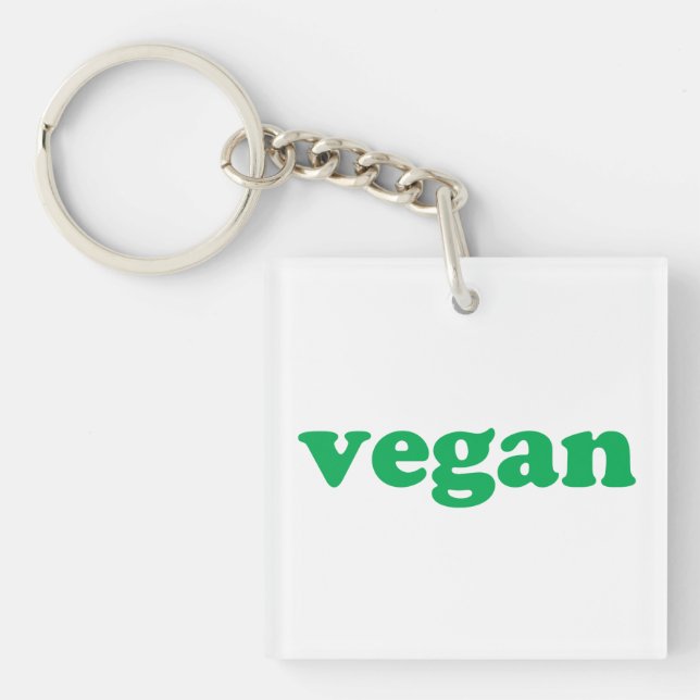 "vegane" grüne Buchstaben, weißer Hintergrund Schlüsselanhänger (Vorderseite)