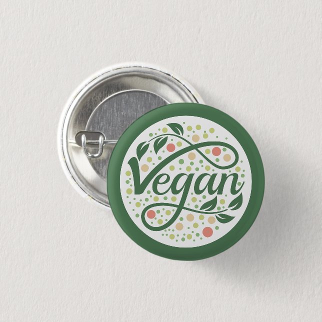 Vegane kreative Typografie mit grünen Blätter Button (Vorne & Hinten)