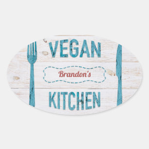 Vegane Küche personalisiert Oval Stickers