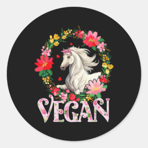 Vegane Niedliche Pferde Blume Runde Landwirtschaft Runder Aufkleber