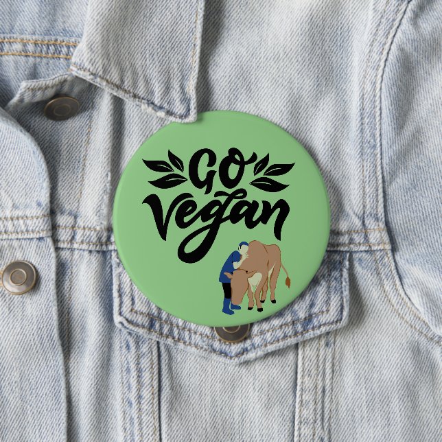 Vegane Person umarmt Kuh Button (Beispiel)