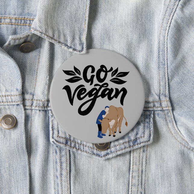 Vegane Person umarmt Kuh Button (Beispiel)