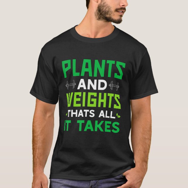 Vegane Pflanze und Gewichte T-Shirt (Vorderseite)