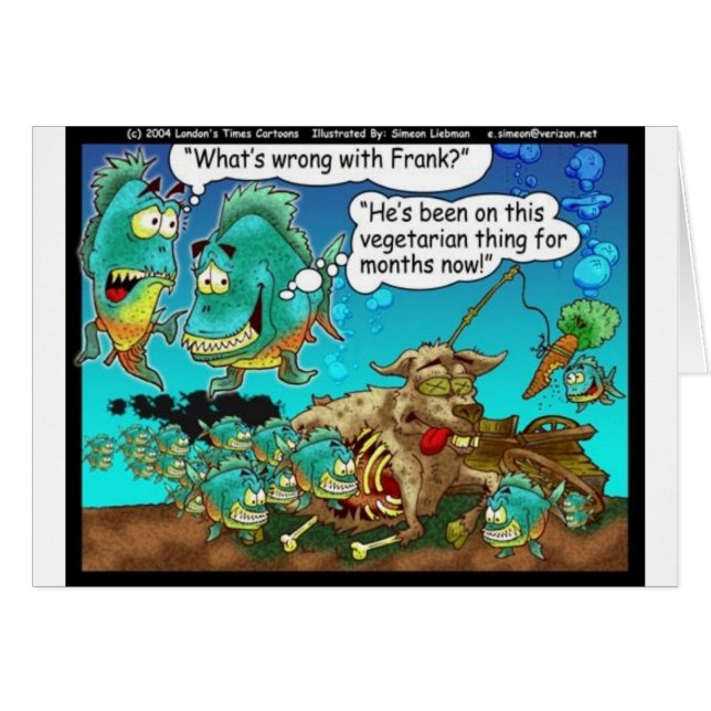 Vegane Pirahanas Funny Offbeat Cartoon Geschenke (Vorderseite (Horizontal))