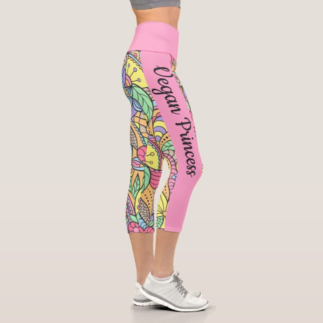 Vegane Prinzessin farbenfrohe Blumenmandala Capri Leggings (Rechts)