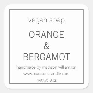 Vegane Seife   Einfach Minimalistisch grau und wei Quadratischer Aufkleber