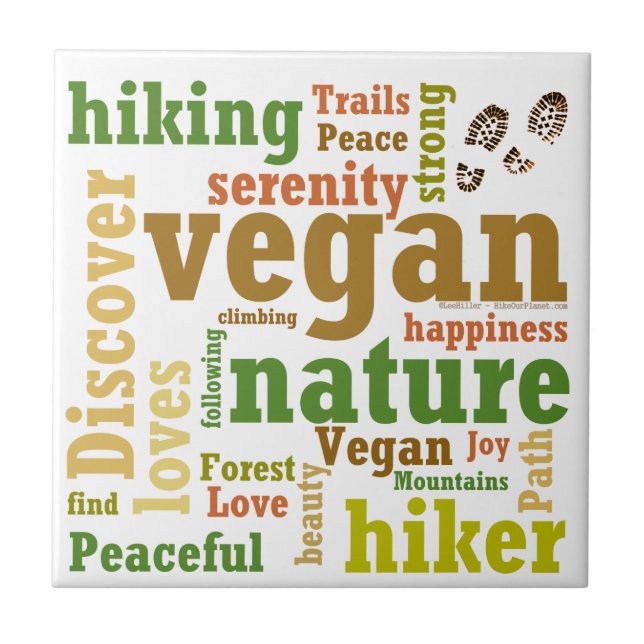 Vegane Wanderung Word Cloud Fliese (Vorderseite)