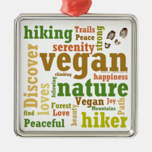 Vegane Wanderung Word Cloud Silbernes Ornament