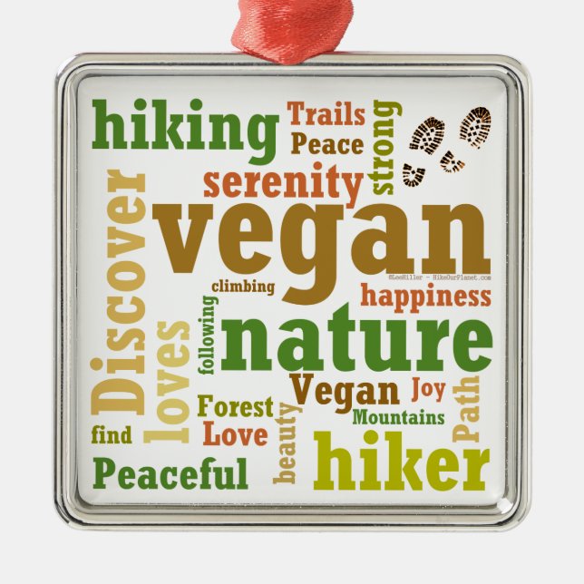 Vegane Wanderung Word Cloud Silbernes Ornament (Vorne)