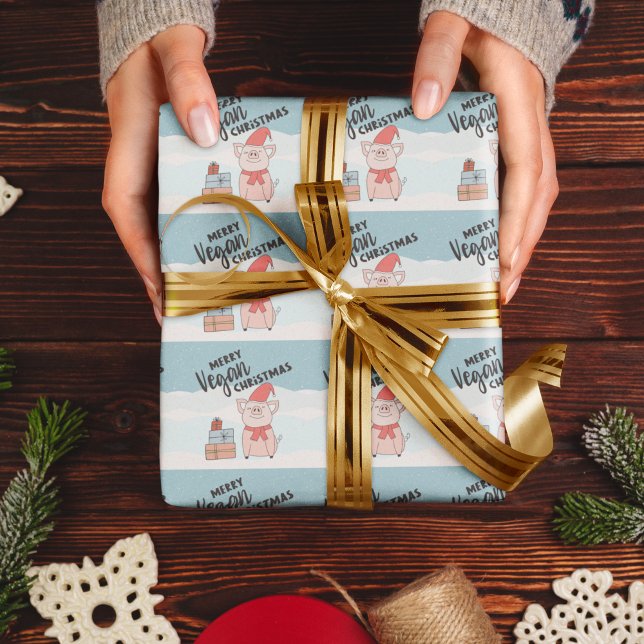 Vegane Weihnachten mit Cartoon-Ferkel und Geschenk Geschenkpapier (Von Creator hochgeladen)