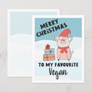 Vegane Weihnachten mit schönem Ferkel und Geschenk Karte