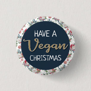Vegane Weihnachtsretrine blau und goldfarben, blum Button