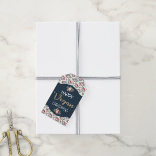 Vegane Weihnachtsretrine blau und goldfarben, blum Geschenkanhänger