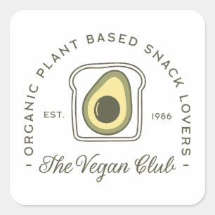 Veganer Club pflanzlicher Avocado-Liebhaber Quadratischer Aufkleber
